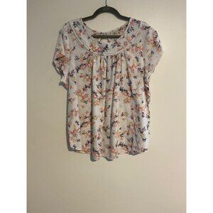 St. Johns Bay Womens Floral Blouse XL Cotton Rayon Short Sleeve Flowy Casual Top